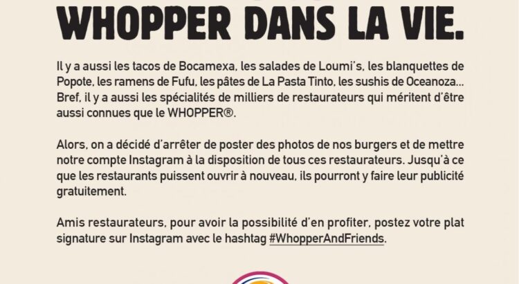 Burger King prête sa page Insta et ses 328K followers aux restaurateurs indépendants